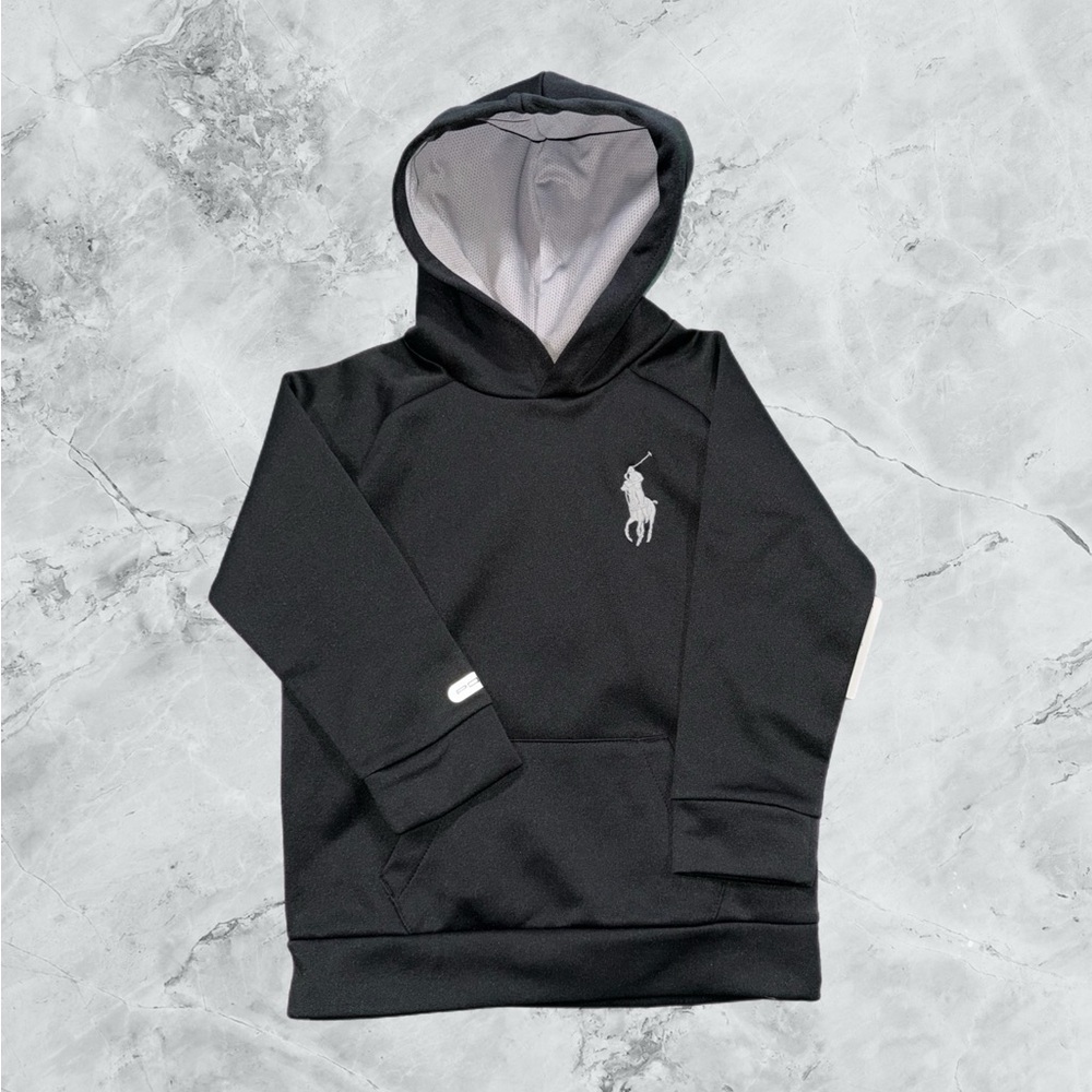 Polo Ralph Lauren Sweatshirt Youth Boys Size 5 Hoodie Black/ Grey Big Pony